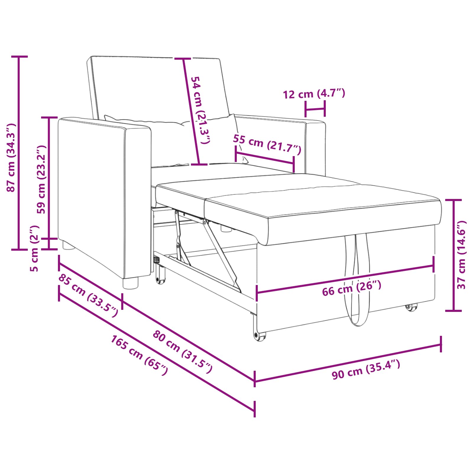 Ausziehbare Schlafcouch Einzel Hellgrau 90 x 165 x 87 cm Stoff