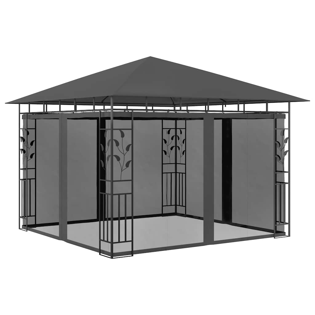 Pavillon mit Moskitonetz & LED-Lichterkette 3x3x2,73m Cremeweiß