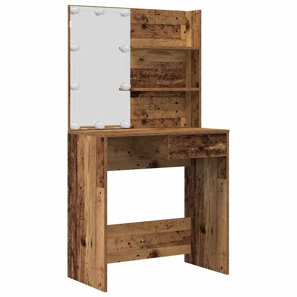 Schminktisch-Set mit LED Weiß Holzwerkstoff