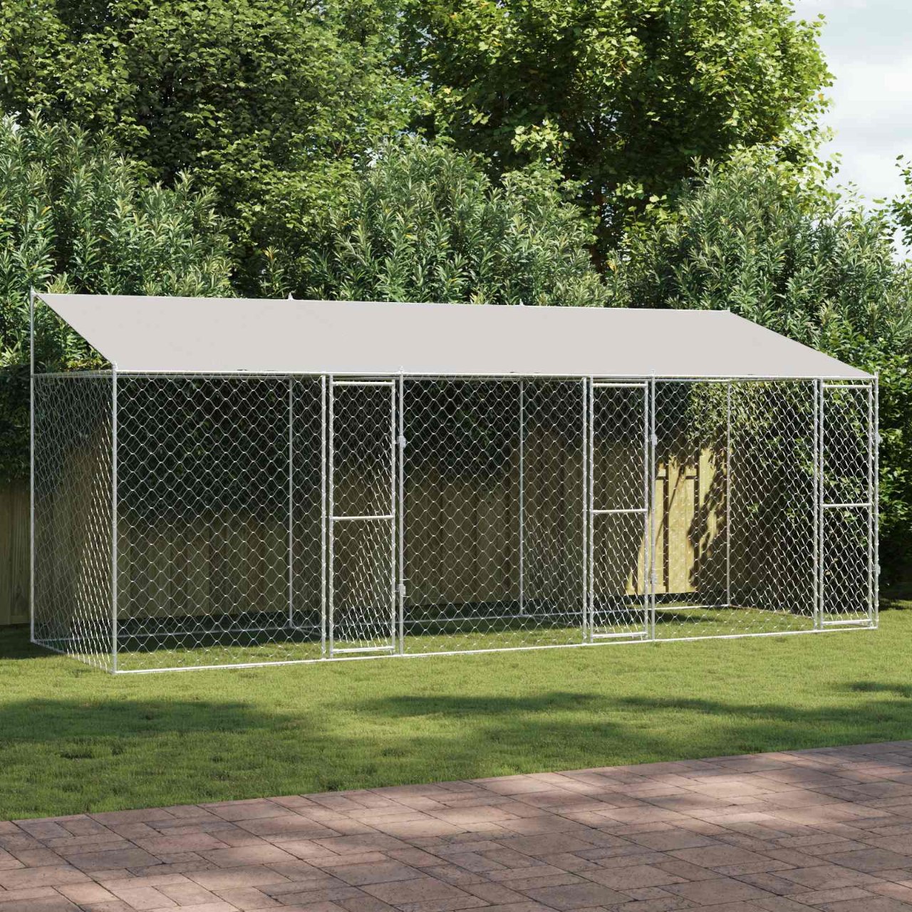 Hundezwinger mit Dach und Tür Grau 2x2x2 m Verzinkter Stahl
