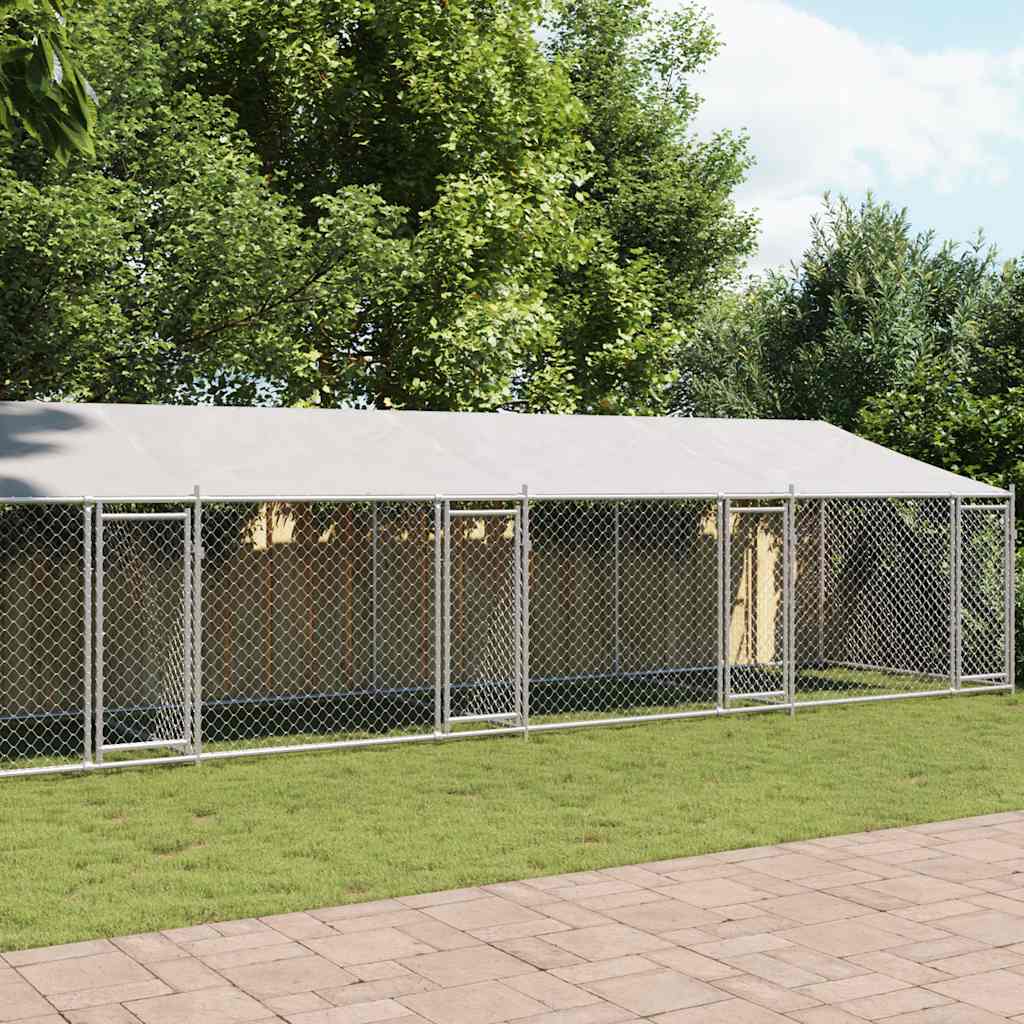 Hundezwinger mit Dach und Tür Grau 2x2x2 m Verzinkter Stahl