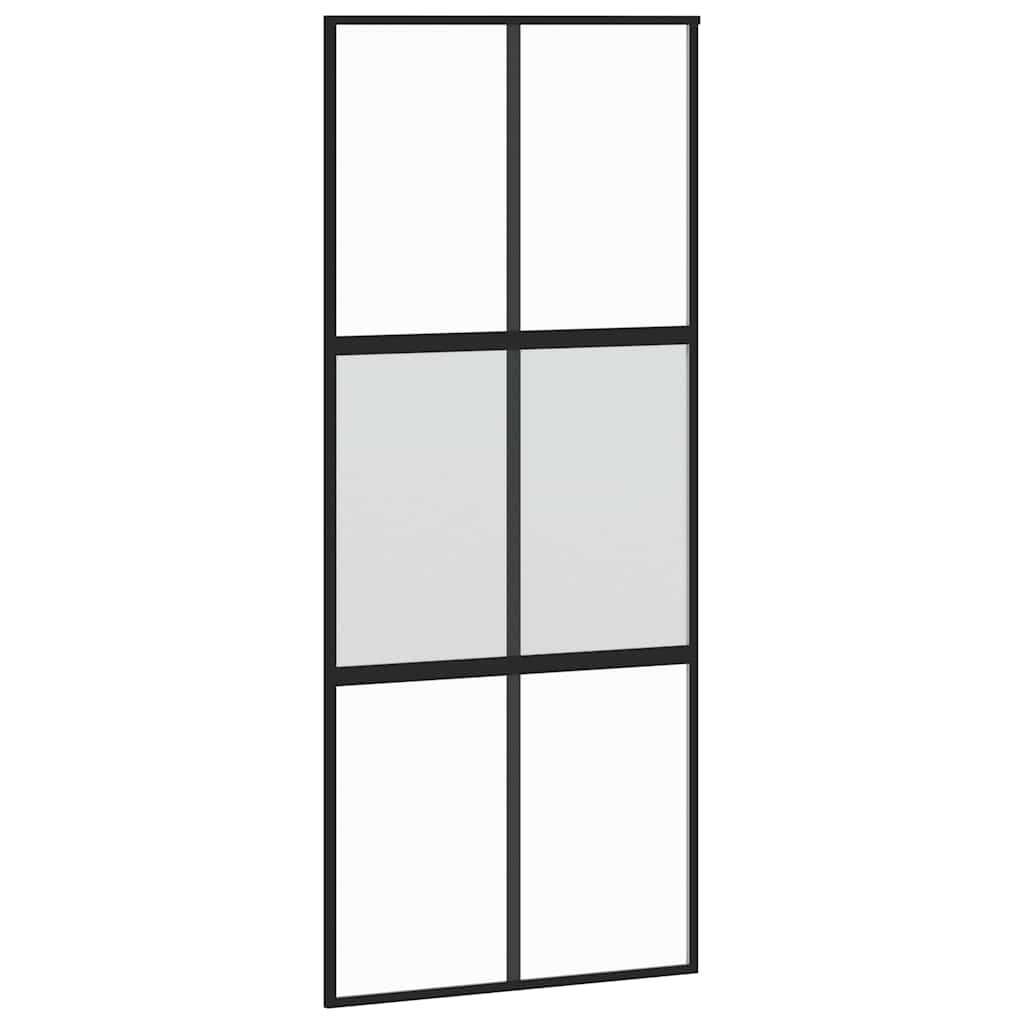 Schiebetür mit Beschlag Schwarz 76x205 cm Hartglas