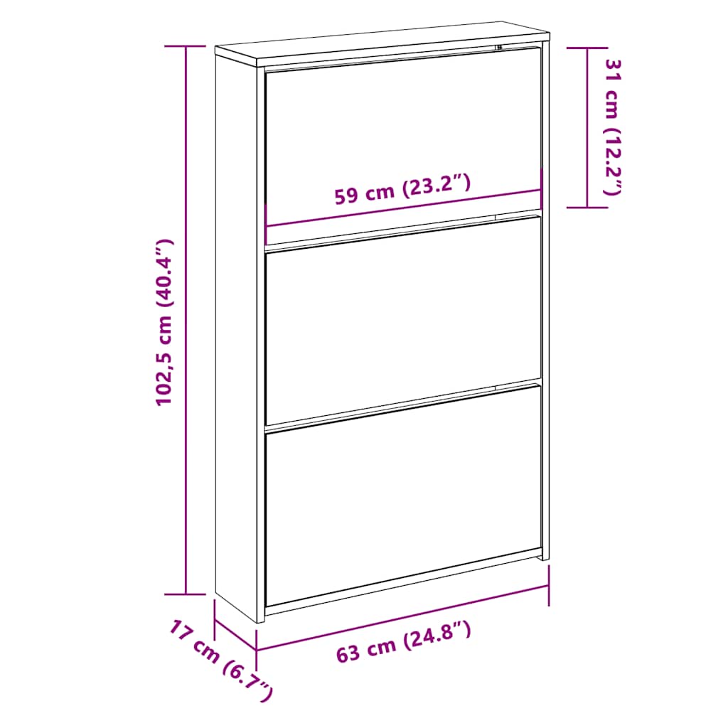 Schuhschrank mit 2 Fächern Spiegel Eiche-Optik 63x17x67 cm