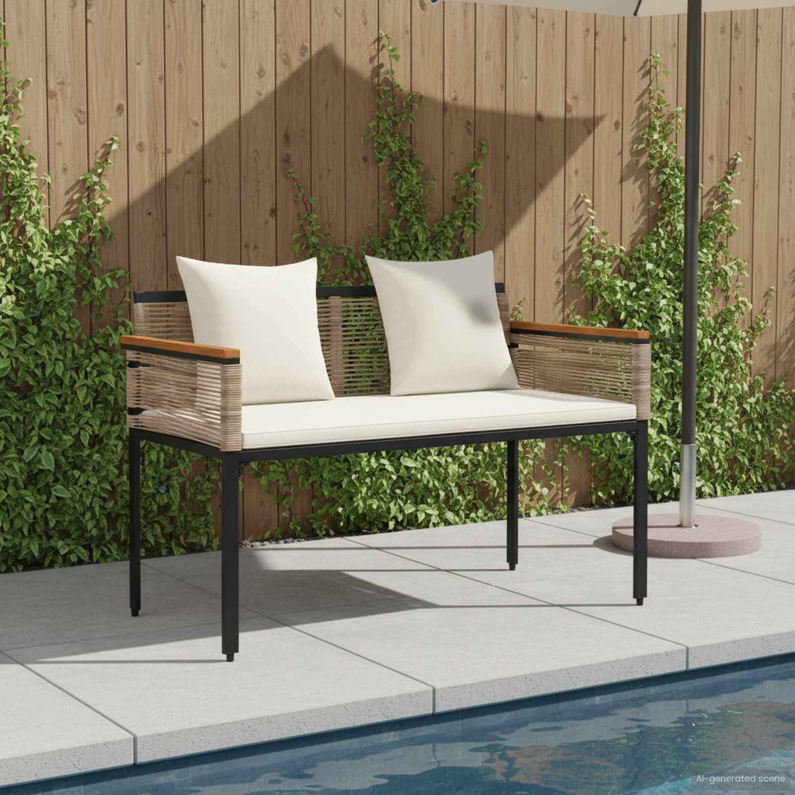 Bank Outdoor mit Kissen Schwarz 117 x 54 x 74,5 cm Poly-Rattan
