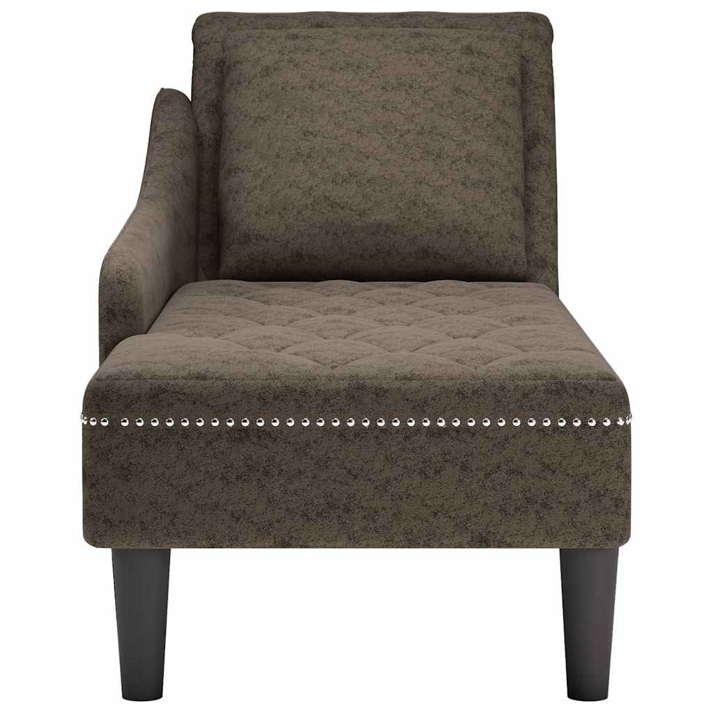 Chaiselongue mit Kissen und Rechter Armlehne Braun Kunstleder