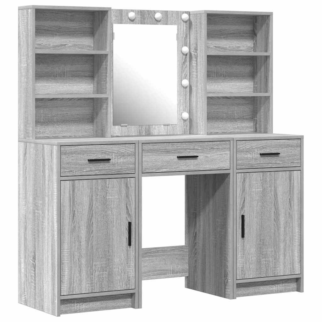 Schminktischset mit LED mit Schubladen 3 pcs Weiß Holzwerkstoff