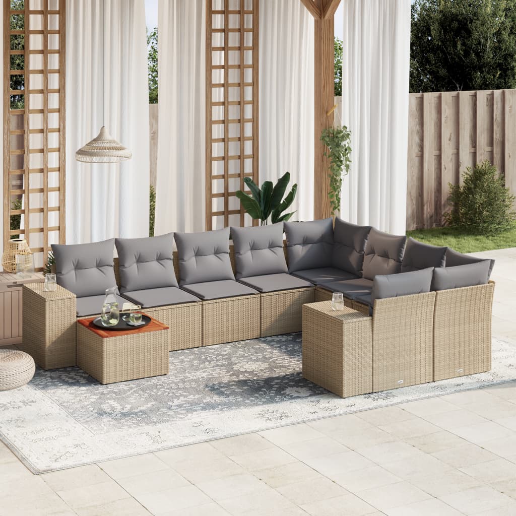 10-tlg. Garten-Sofagarnitur mit Kissen Schwarz Poly Rattan