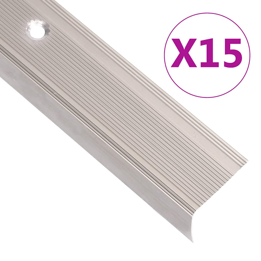 Treppenkantenprofile in L-Form 15 Stk. Aluminium 90 cm Silbern