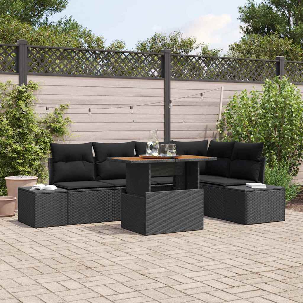 Garten Essgruppe mit Kissen 6 pcs Schwarz und Creme