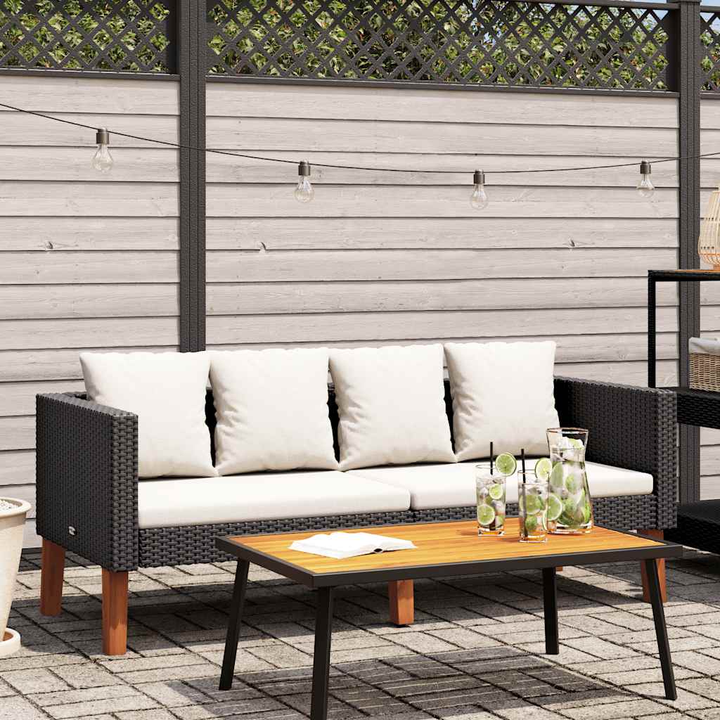 3-Sitzer-Gartensofa mit Auflagen Poly Rattan Beige