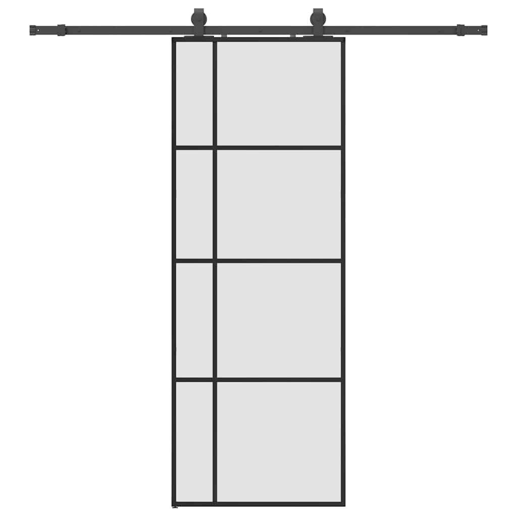 Schiebetür mit Beschlag Schwarz 76x205 cm ESG-Glas
