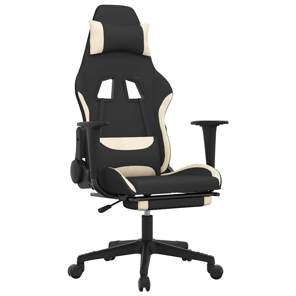 Gaming-Stuhl mit Massagefunktion Schwarz und Creme Stoff