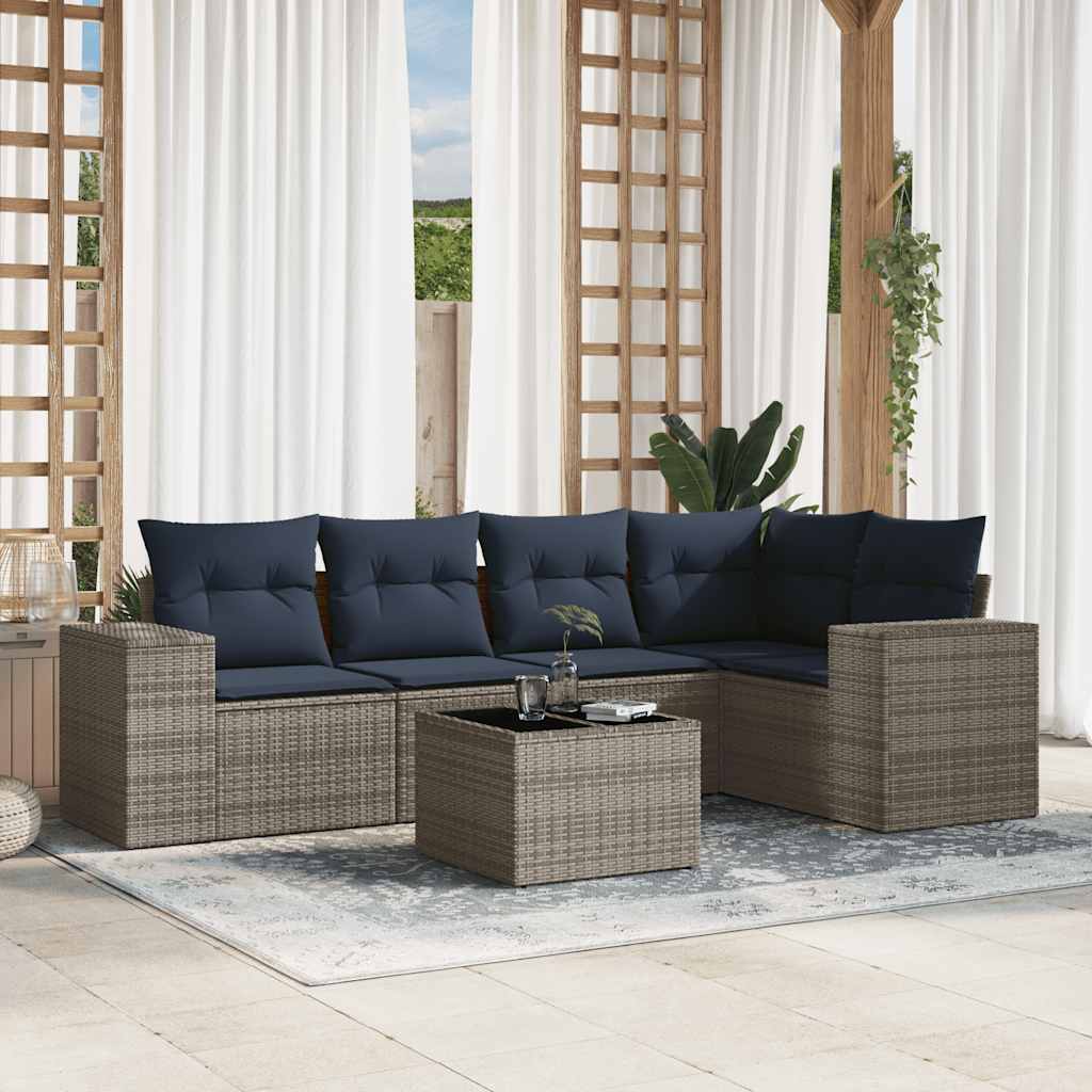 5-teiliges Gartensofa-Set mit Kissen, schwarzes Polyrattan