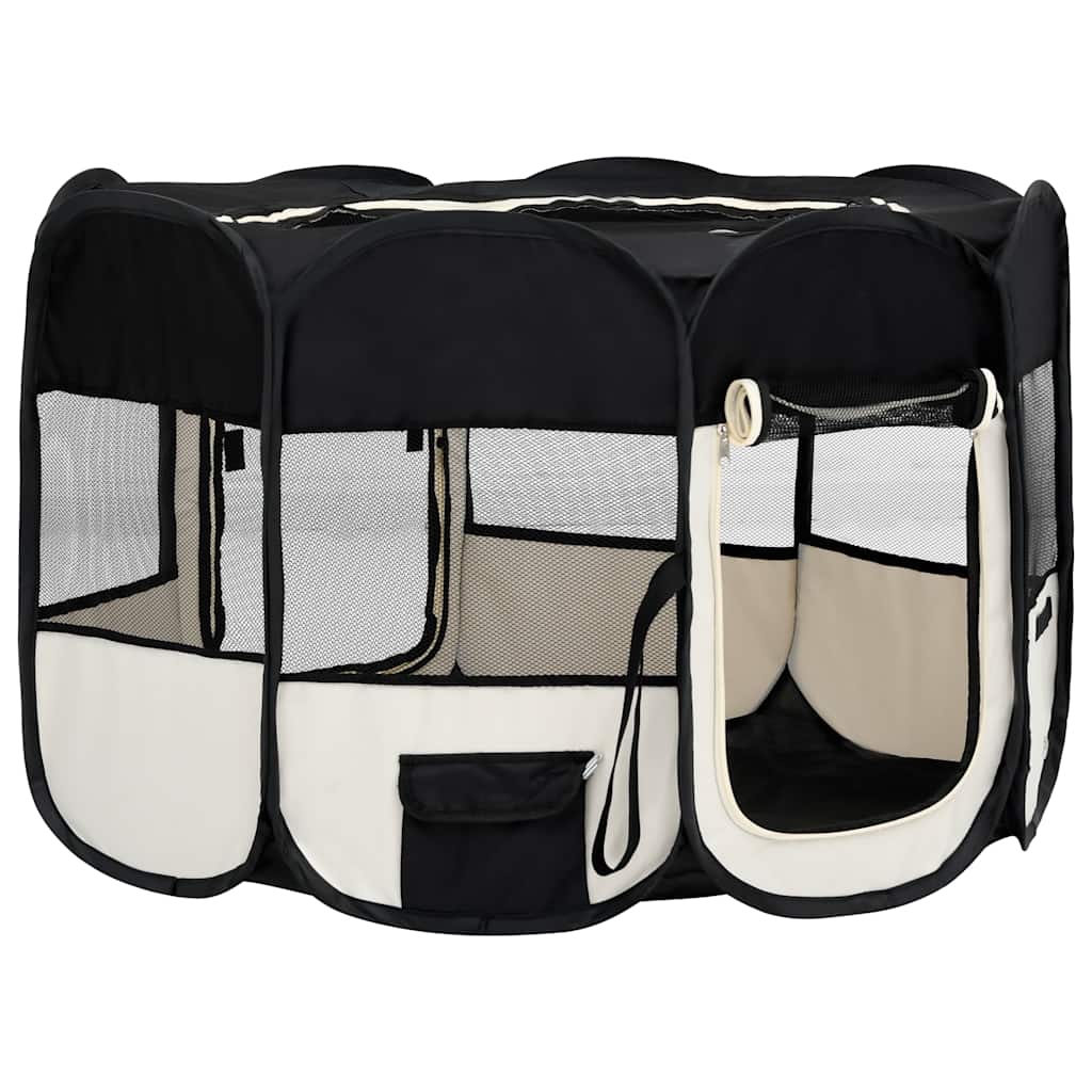Faltbarer Welpenlaufstall mit Tragetasche Schwarz 90x90x58 cm
