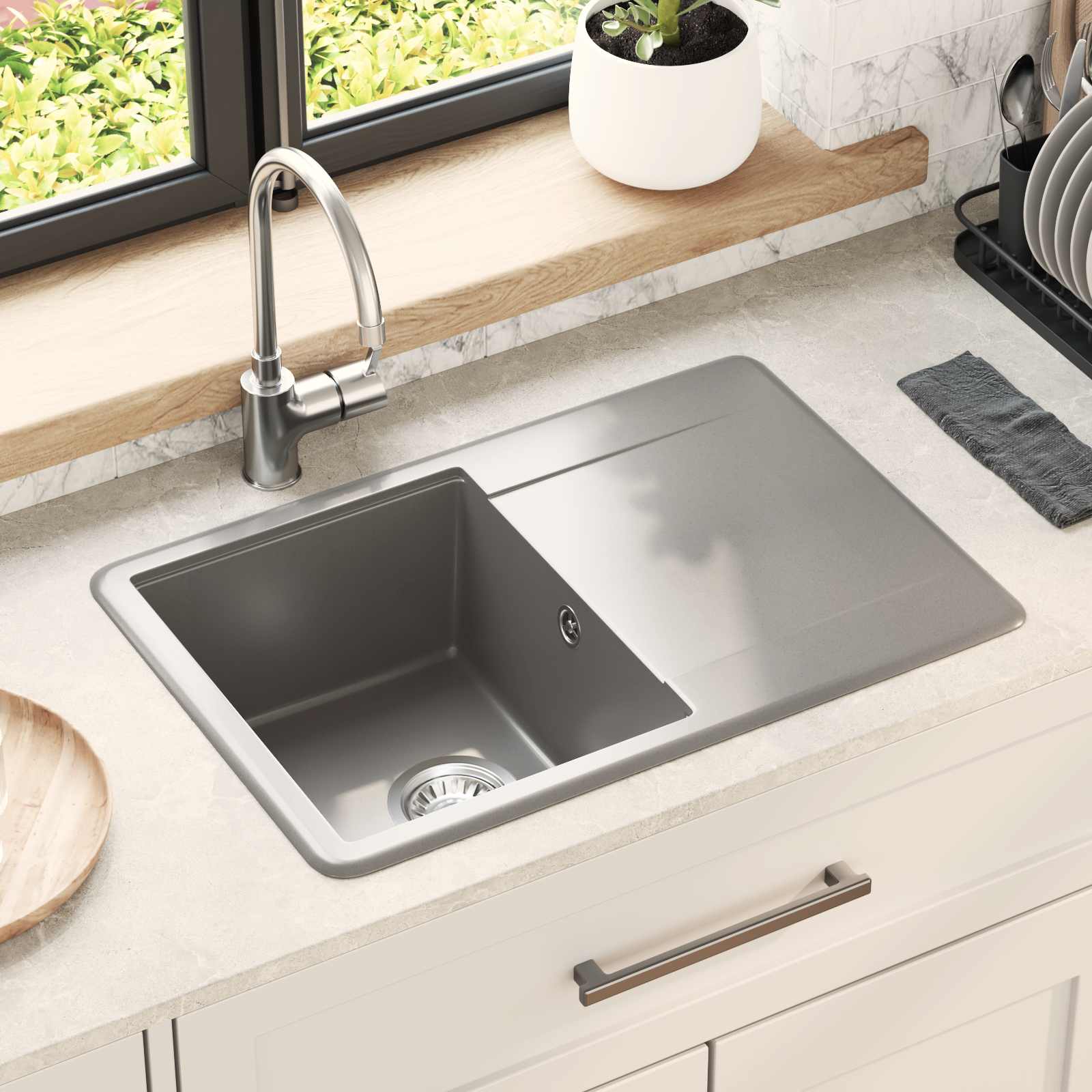 Waschbecken Schwarz 470 x 440 mm Granit