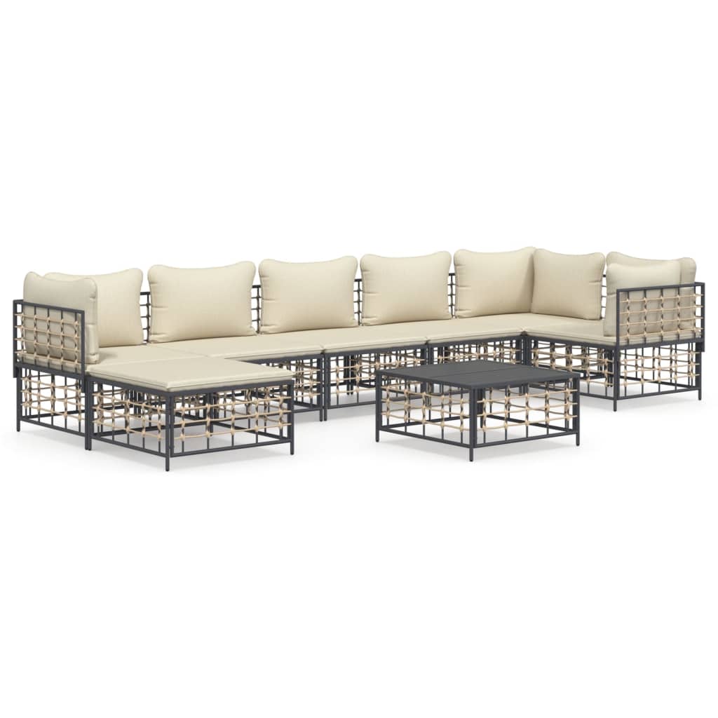 7-tlg. Garten-Lounge-Set mit Kissen Anthrazit Poly Rattan