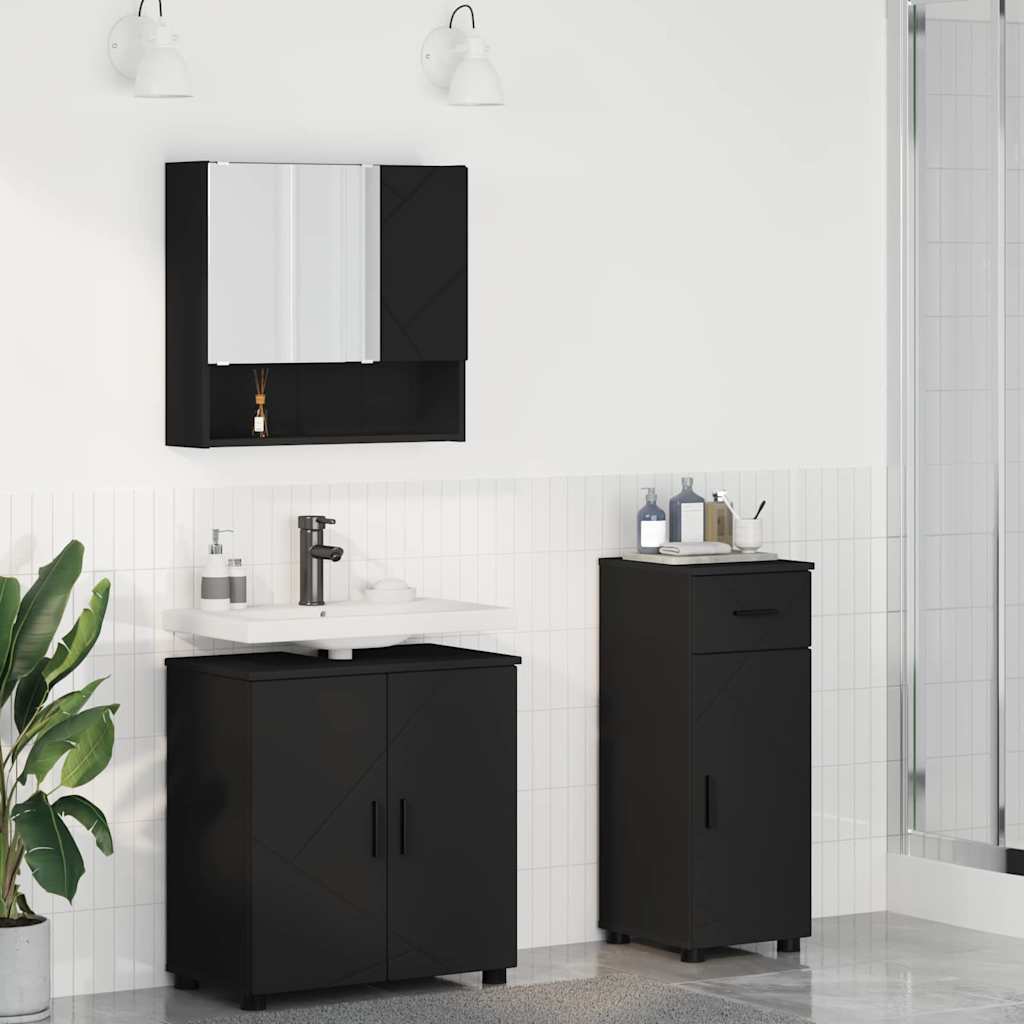 Badezimmermöbel-Set mit Tür 3 pcs Weiß Holzwerkstoff & Metall
