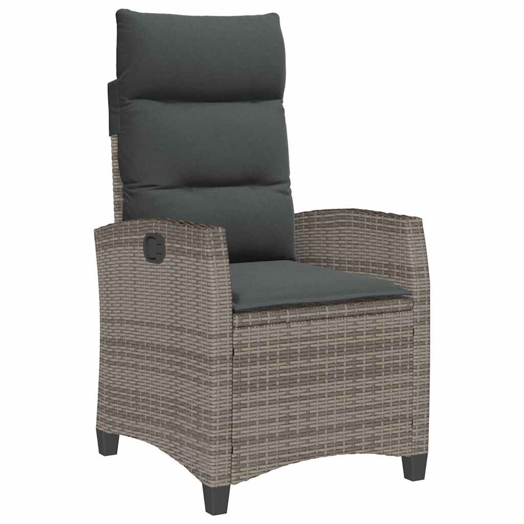 Gartensessel mit Beistelltisch Verstellbar Schwarz Poly Rattan