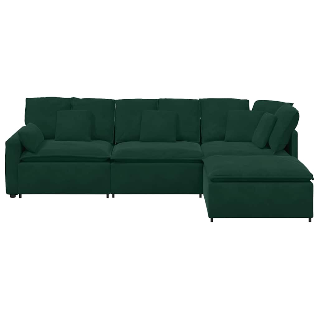 Modulares Sofa mit Fußhocker Kissen Samt Blau