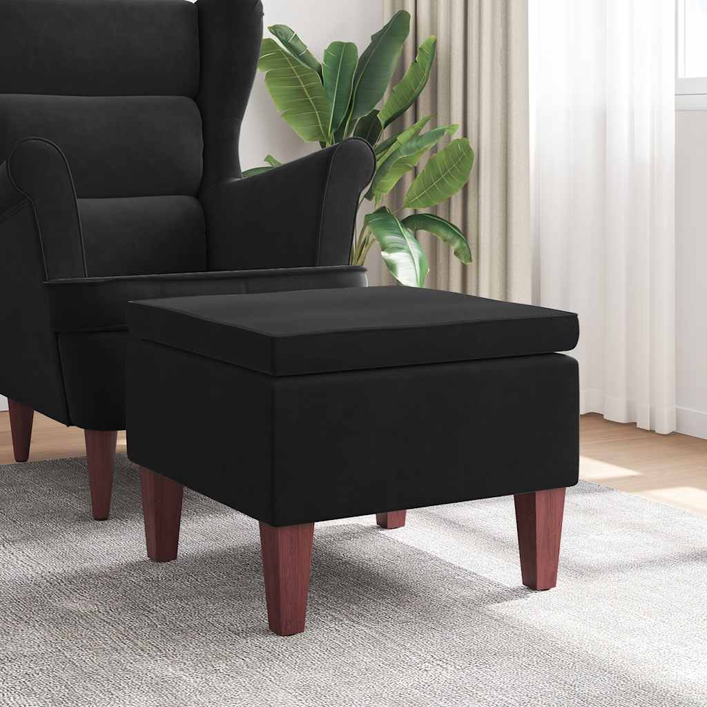 Hocker mit Holzbeinen Dunkelgrau Samt