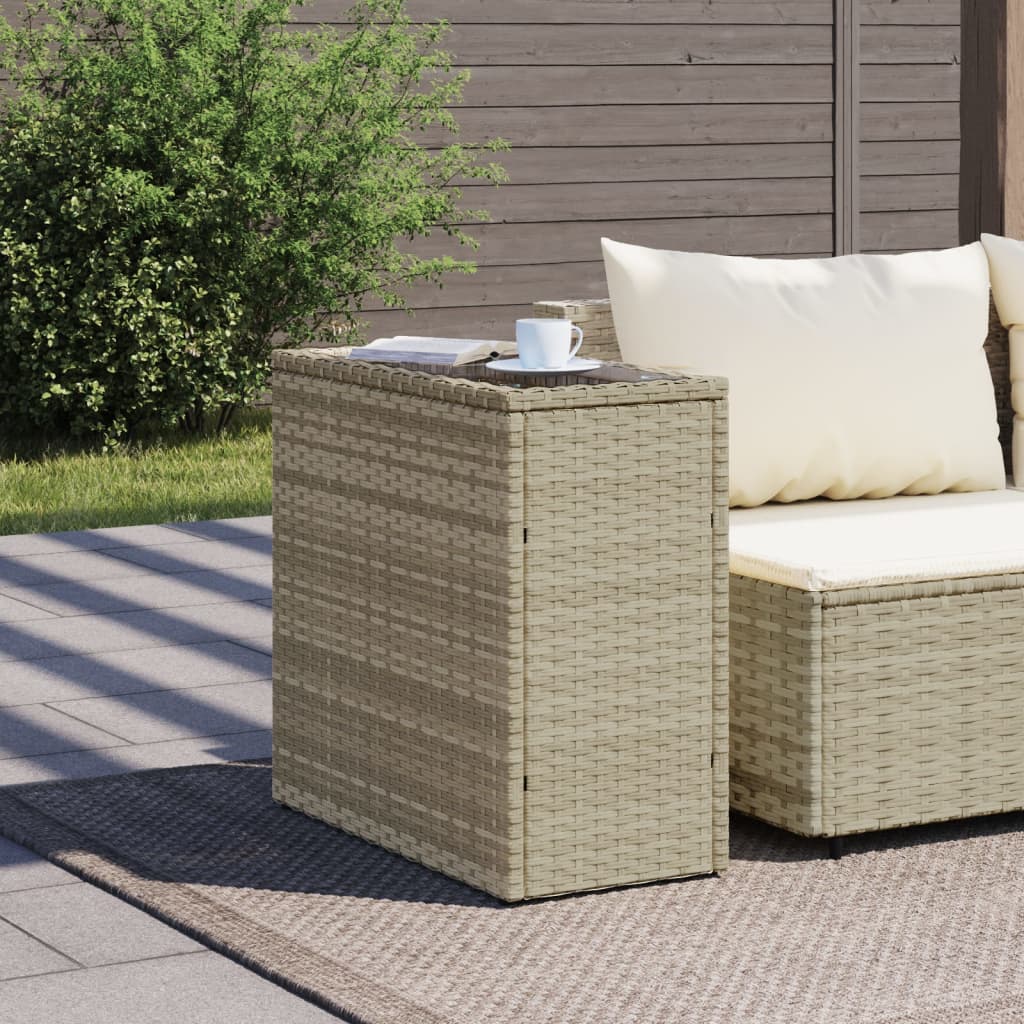 Garten-Beistelltisch mit Glasplatte Schwarz 58x27,5x55cm Rattan