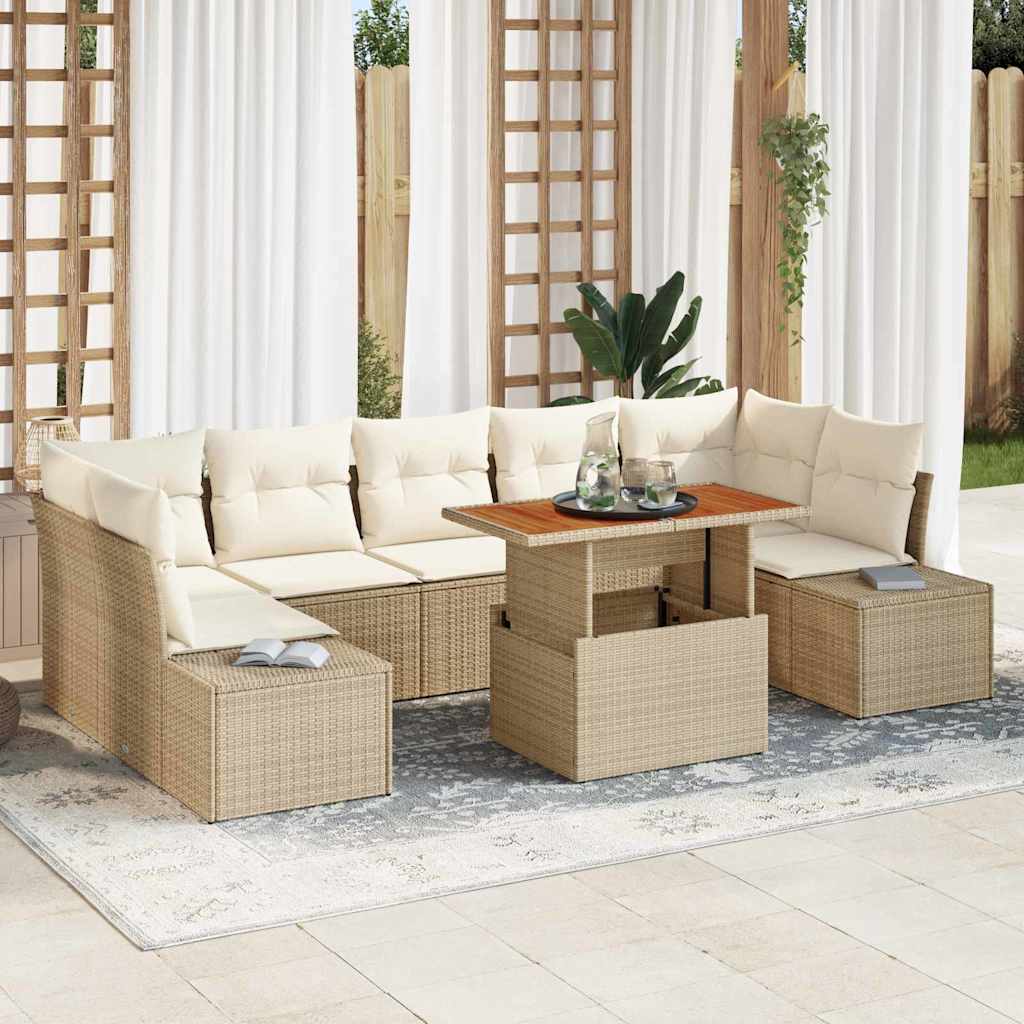 Garten Essgruppe mit Kissen 8 pcs Schwarz und Creme