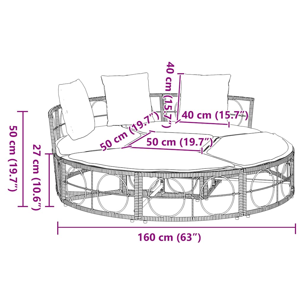 Outdoor-Loungebett mit Dach und Kissen Schwarz Poly Rattan