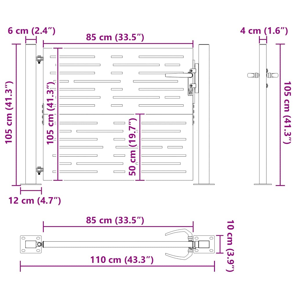 Gartentor 100x75 cm Cortenstahl Quadratisches Design