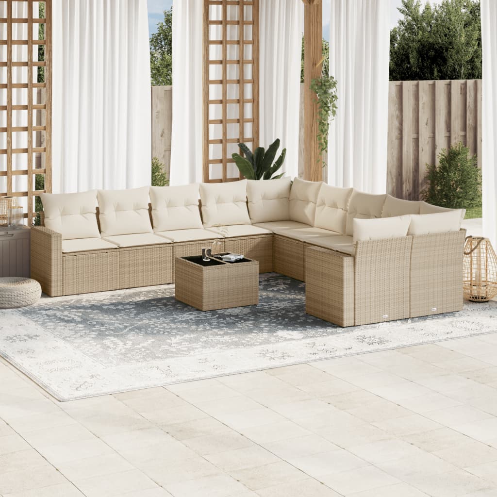 10-tlg. Garten-Sofagarnitur mit Kissen Schwarz Poly Rattan