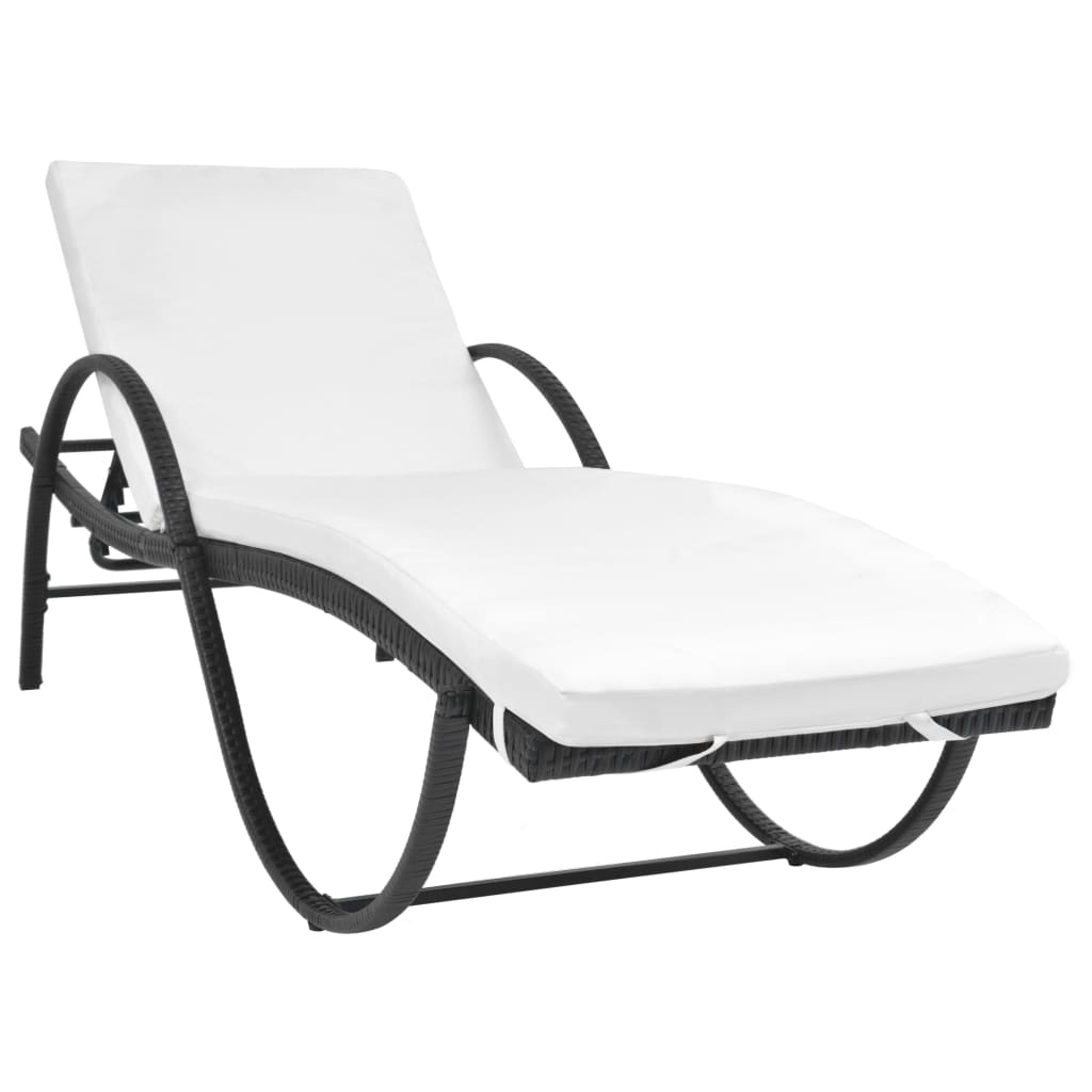 Sonnenliege mit Auflage & Tisch Poly Rattan Braun