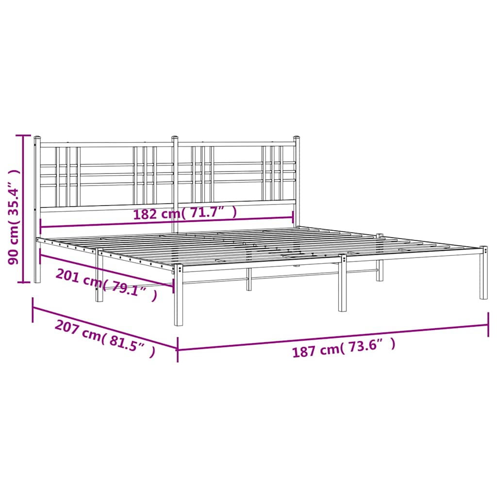 Bettgestell mit Kopf- und Fußteil Metall Schwarz 90x200 cm