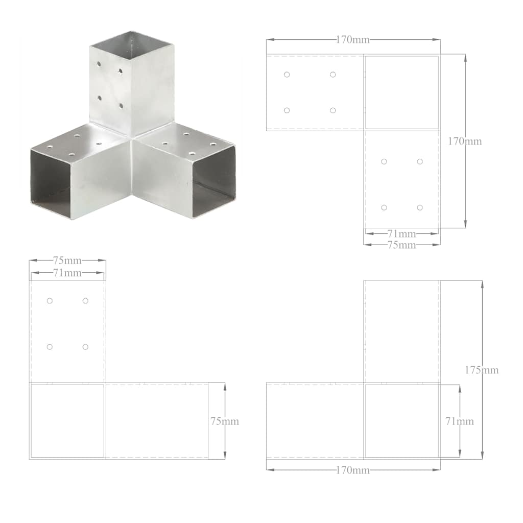 Pfostenverbinder L-Form Verzinktes Metall 71 x 71 mm