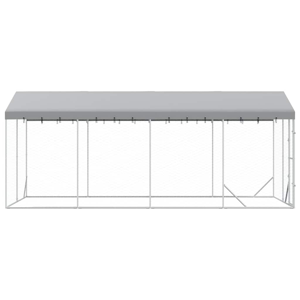 Outdoor-Hundezwinger mit Dach Silber 3x1,5x2,5m Stahl Verzinkt