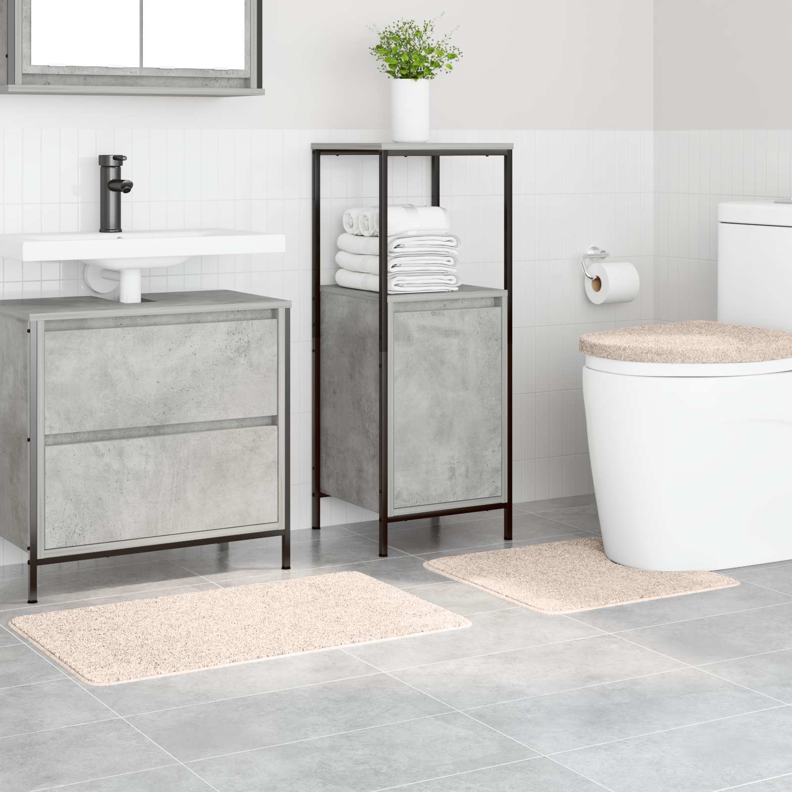 Anti-Rutsch Badematten-Set 3 pcs Grau PP
