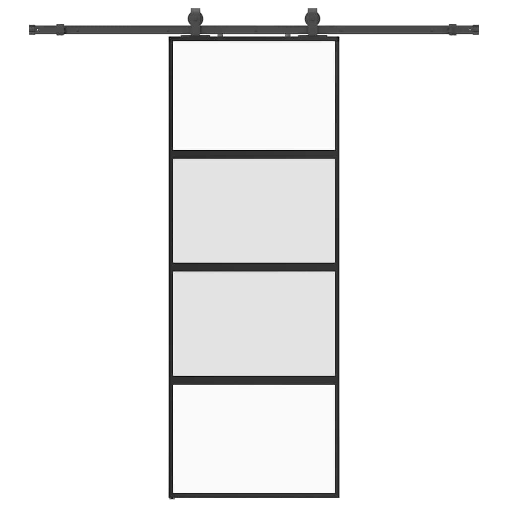 Schiebetür mit Beschlag Schwarz 76x205 cm ESG-Glas