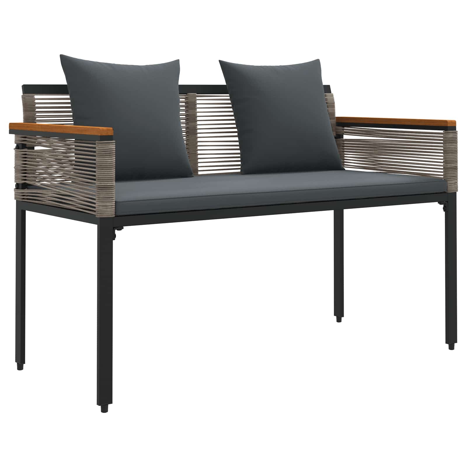 Bank Outdoor mit Kissen Schwarz 117 x 54 x 74,5 cm Poly-Rattan