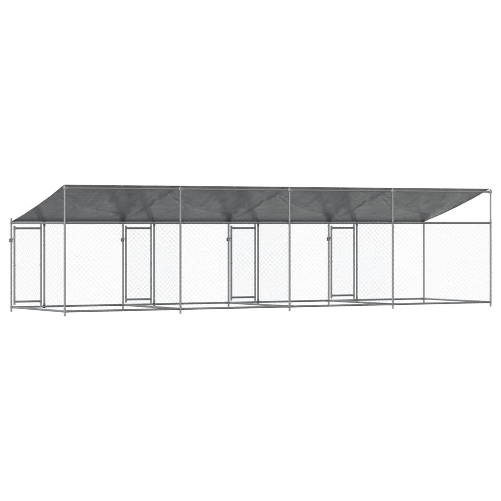 Hundezwinger mit Dach und Tür Grau 2x2x2 m Verzinkter Stahl