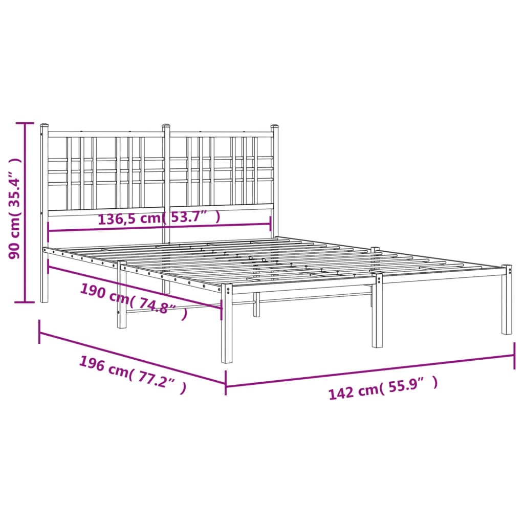 Bettgestell mit Kopf- und Fußteil Metall Schwarz 90x200 cm