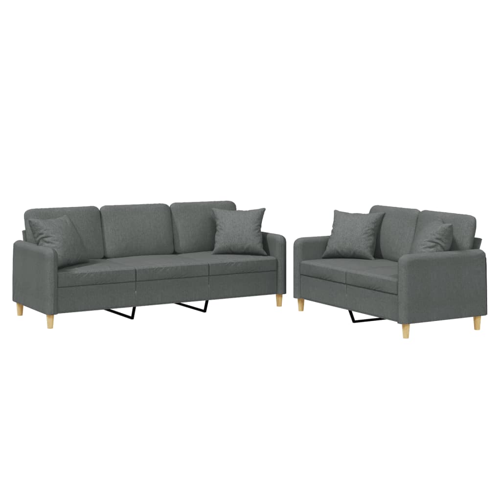 3-tlg. Sofagarnitur mit Kissen Braun Stoff