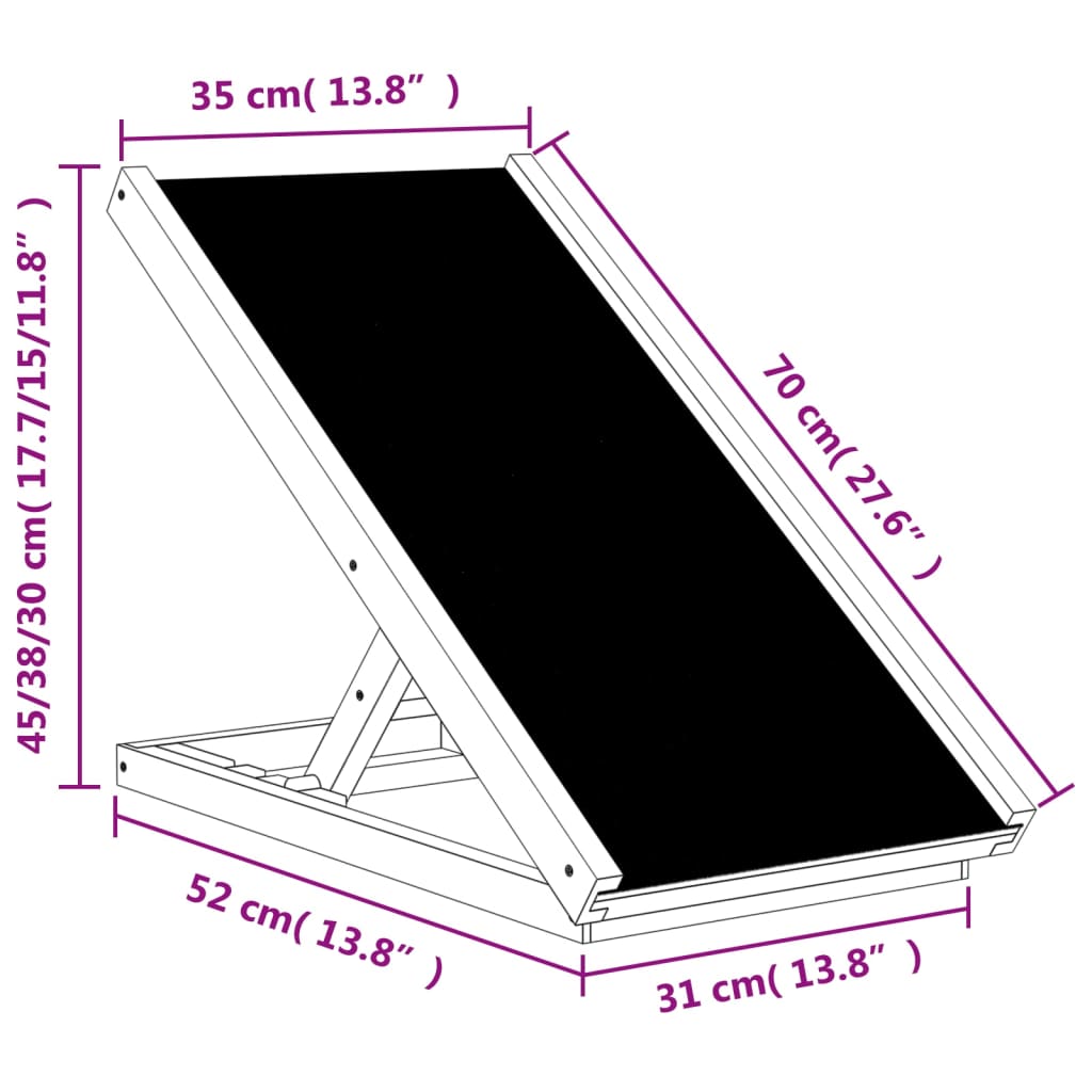 Hunderampe Grau 100x40 cm Massivholz Tanne