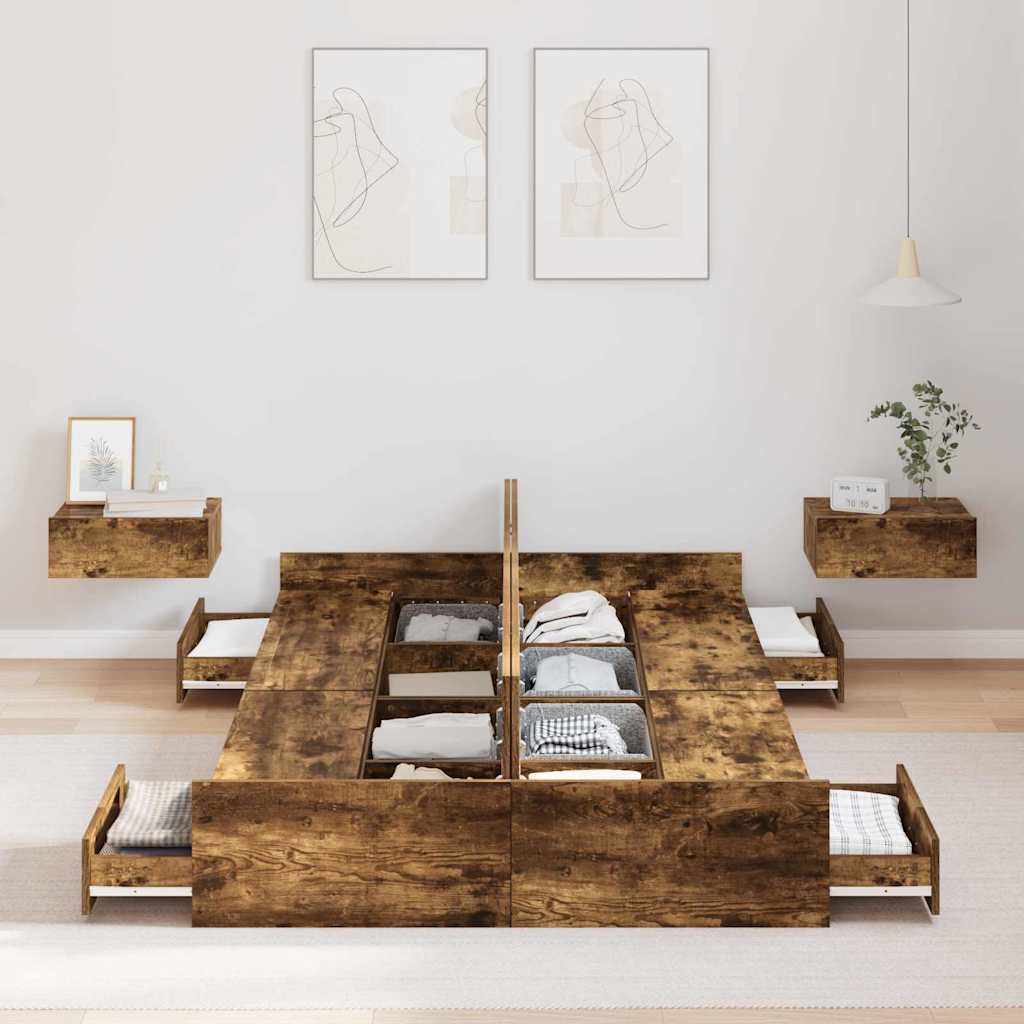 Aufbewahrungsbettgestell Weiß 200 x 200 cm Holzwerkstoff