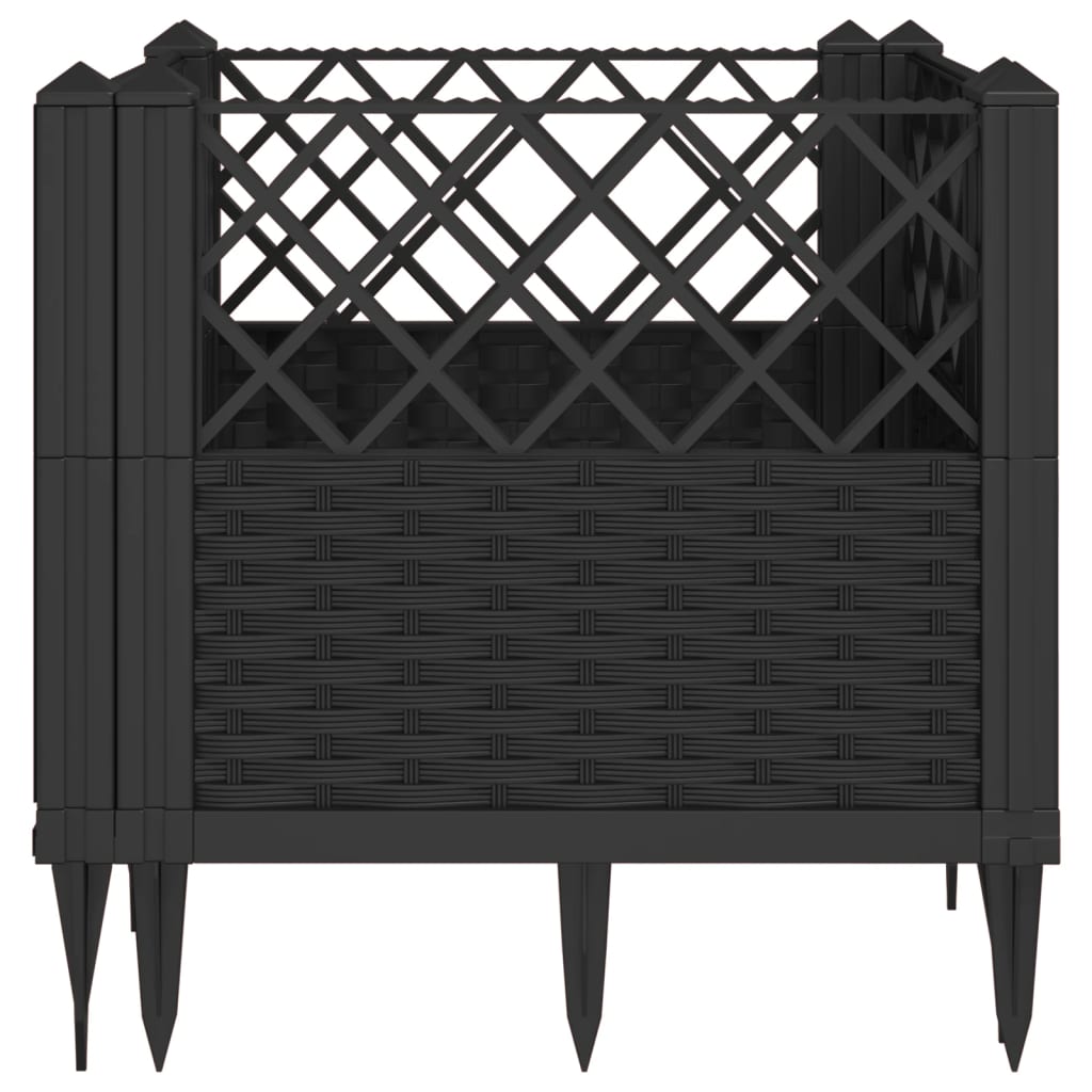 Pflanzkasten mit Erdspießen Schwarz 42,5x42,5x28,5 cm PP
