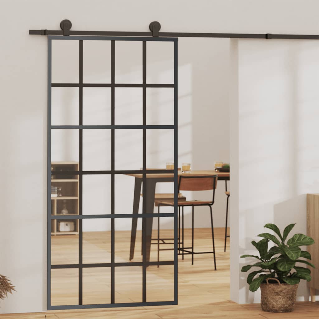 Schiebetür 3-teilig ESG-Glas und Aluminium 76x205 cm Schwarz