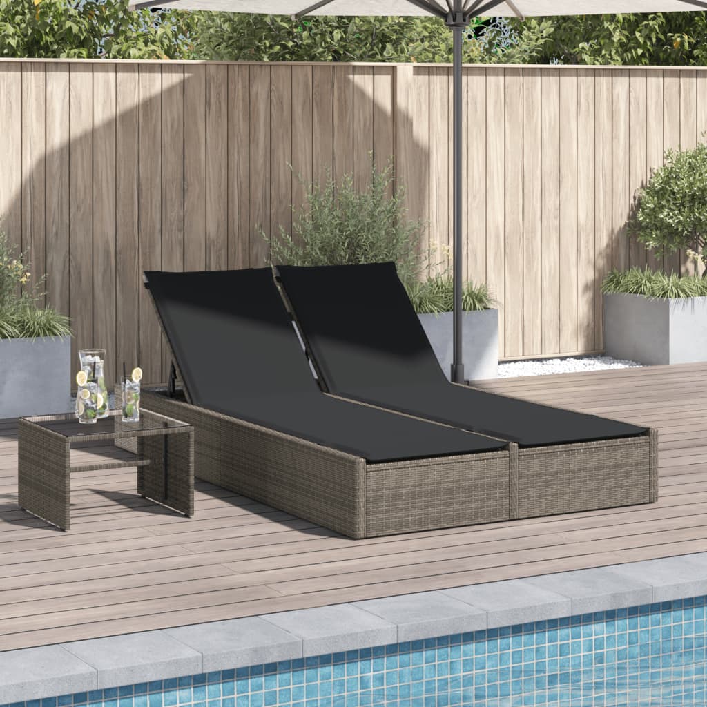 Doppel-Sonnenliege mit Kissen Schwarz Poly Rattan