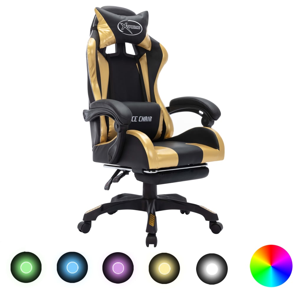 Gaming-Stuhl mit RGB LED-Leuchten Blau und Schwarz Kunstleder