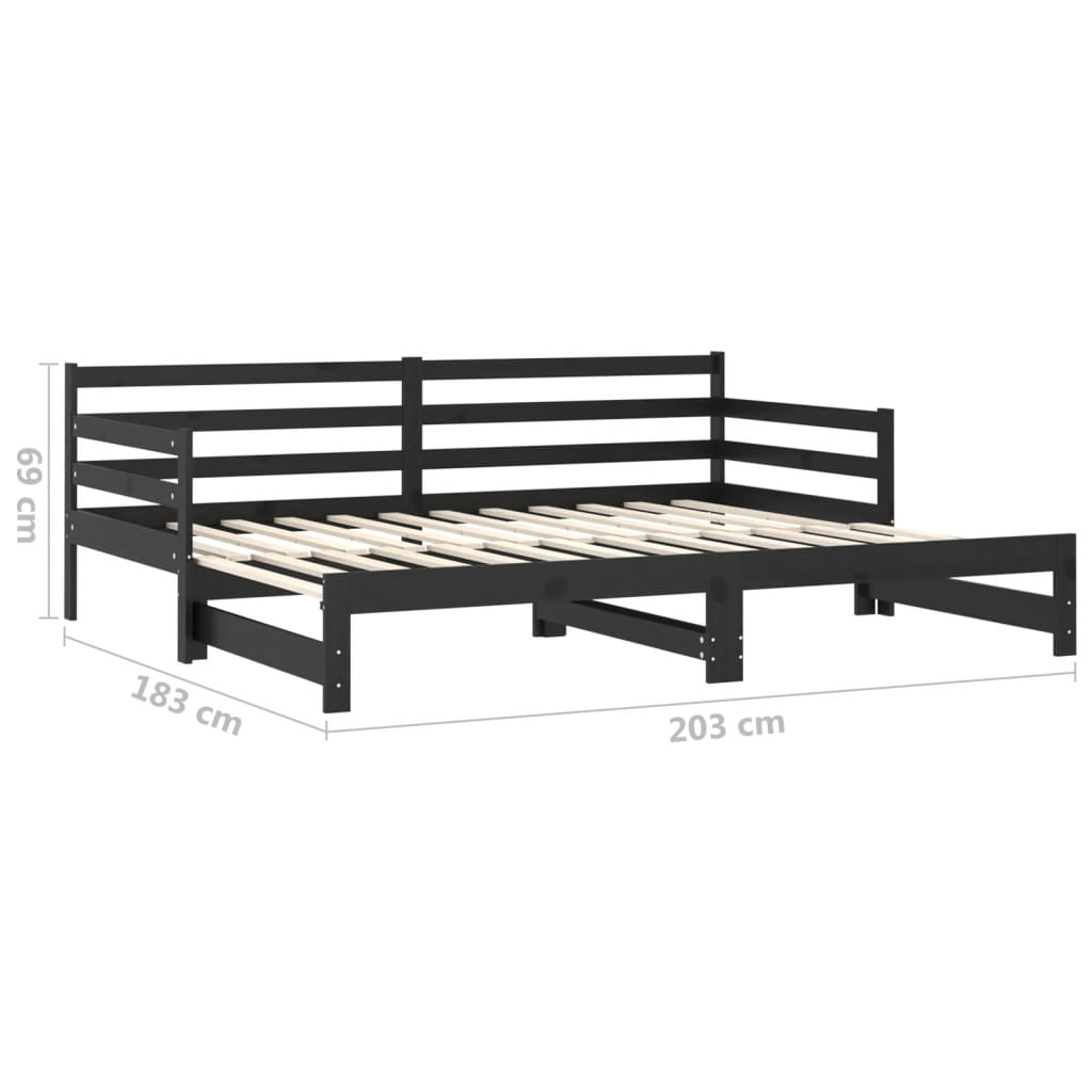 Ausziehbares Tagesbett Grau Massivholz Kiefer 2x(90x200) cm