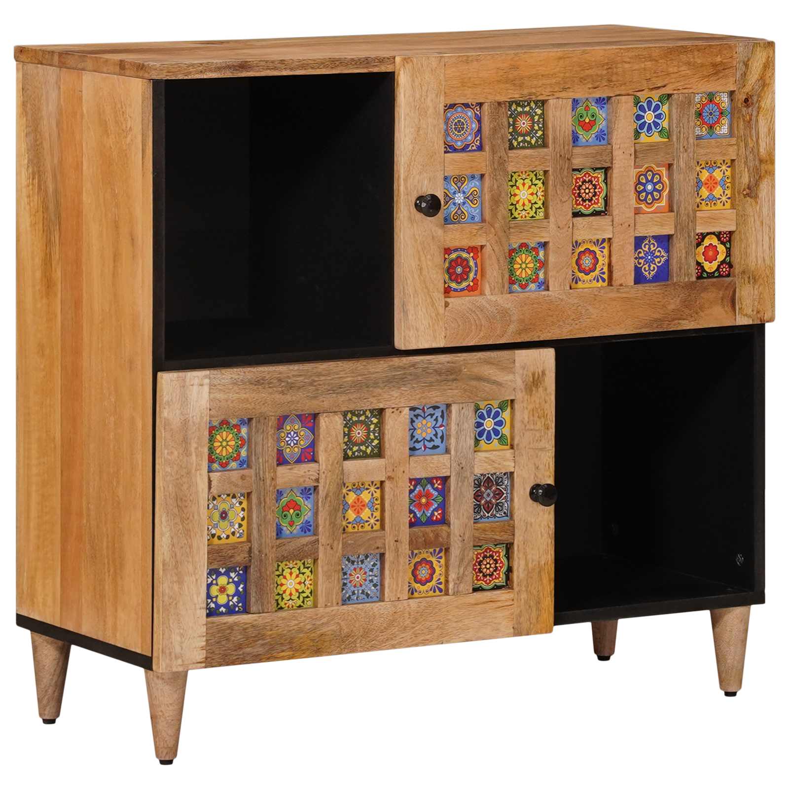 Sideboard mit Speicher Walnuss 80 x 33 x 75 cm Massivholz Mango