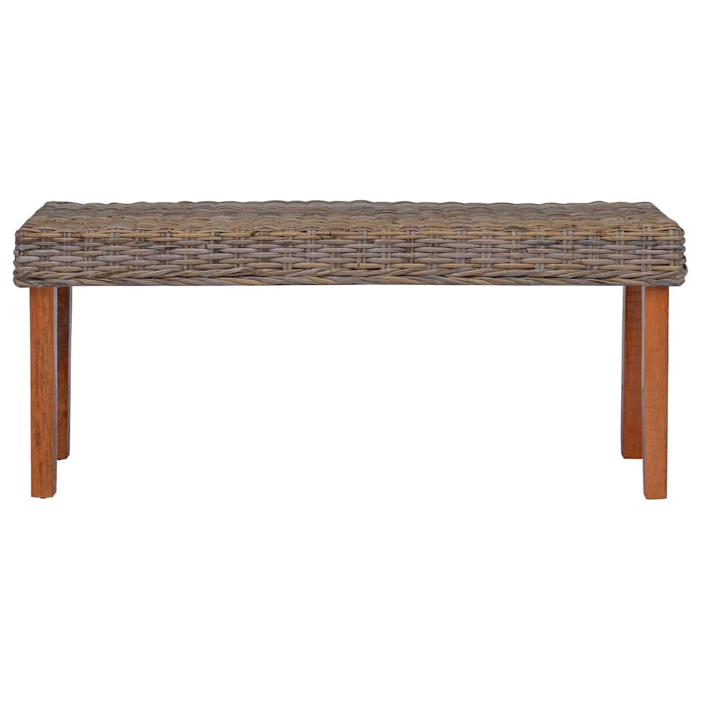 Sitzbank 110 cm Weiß Natur Kubu-Rattan und Massivholz Mahagoni