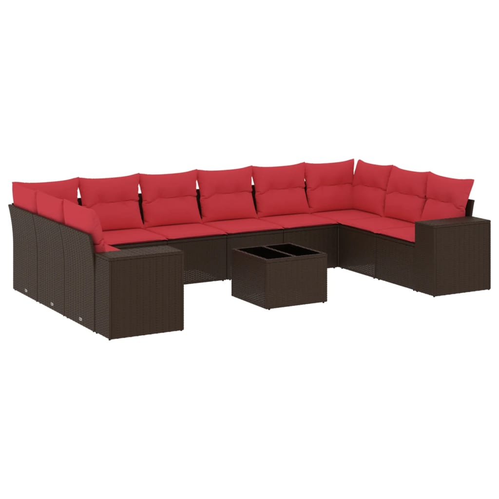 10-teiliges Gartensofa-Set mit Kissen, schwarzes Polyrattan