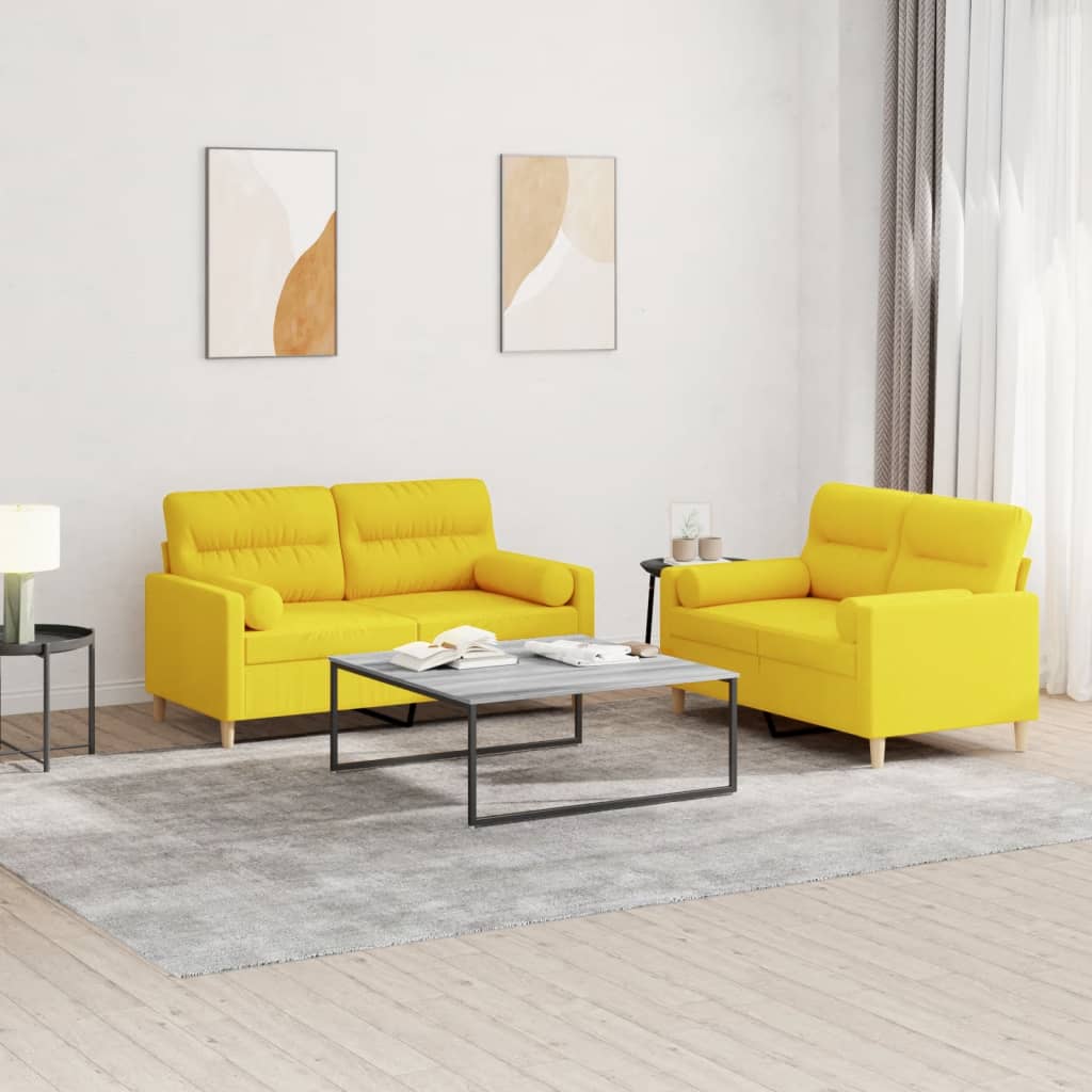 3-tlg. Sofagarnitur mit Kissen Creme Stoff
